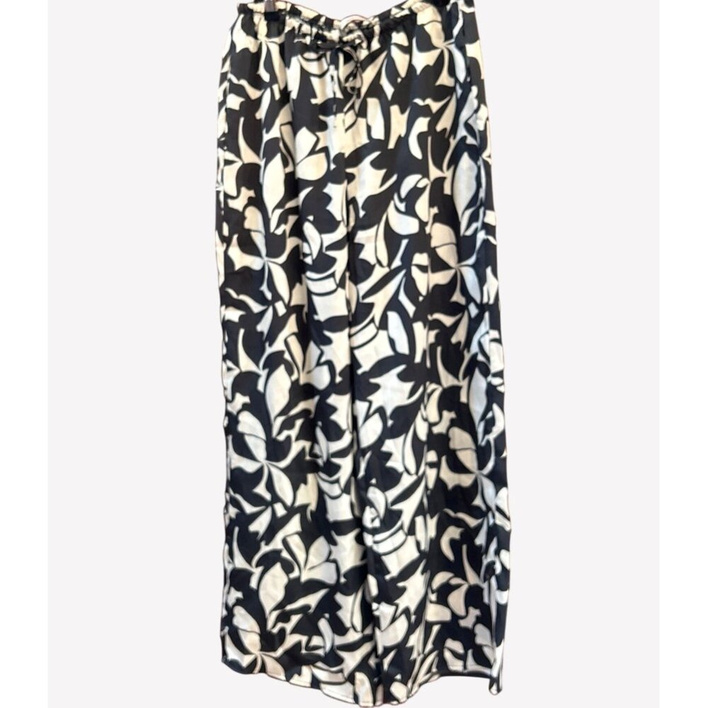 Black Tape Wide Leg Pants Abstract Print Palazzo Trouser Flowy Resort Chic Small